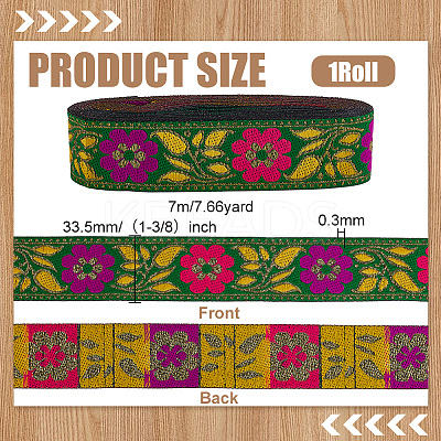 Ethnic Style Floral Pattern Embroidery Polyester Ribbons OCOR-WH0104-04B-1
