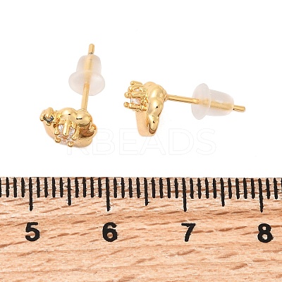 Brass Micro Pave Clear Cubic Zirconia Heart Stud Earrings EJEW-C158-12G-1