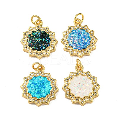 Brass Micro Pave Cubic Zirconia with Synthetic Opal Pendants KK-K356-17G-1