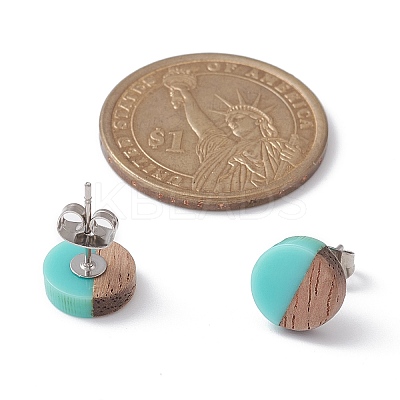 Resin & Wood Stud Earrings EJEW-JE05284-1