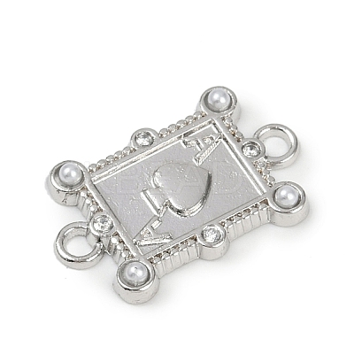 Brass & White ABS Plastic Imitation Pearl Playing Card A Connector Charms KK-M322-23P-1