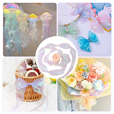 5 Rolls Flat Rainbow Color Organza Ribbon OCOR-CY0003-29B-1