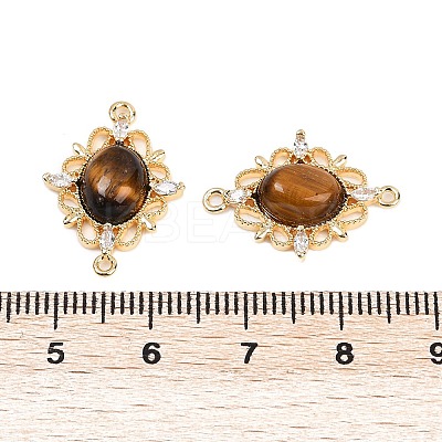 Natural Tiger Eye Oval Connector Charms KK-P302-24G-1