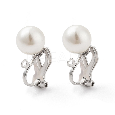 304 Stainless Steel Clip-on Earring Findings with Imitation Pearl Plastic Beaded STAS-H216-03B-P-1