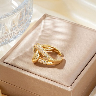 Elegant Brass Pave Cubic Zirconia Double Circle Rings RN9488-1-1