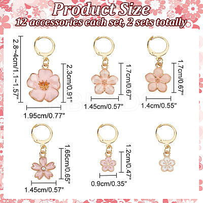 12Pcs 6 Style Alloy Enamel Sakura & Peach & Plum Blossom Charm Locking Stitch Markers HJEW-PH01645-1