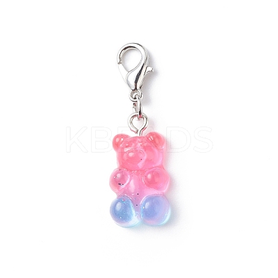 Transparent Gradient Color Resin Bear Pendant Decorations HJEW-JM00768-1
