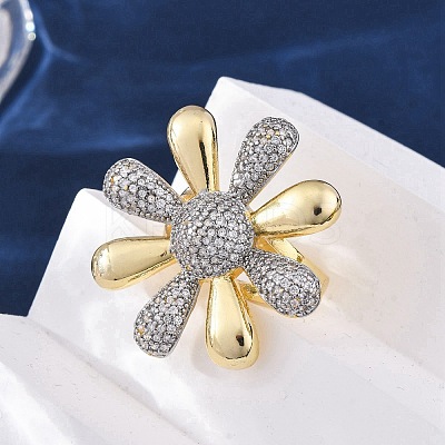 Brass Micro Pave Clear Cubic Zirconia Cuff Rings for Women RJEW-H248-02GP-1