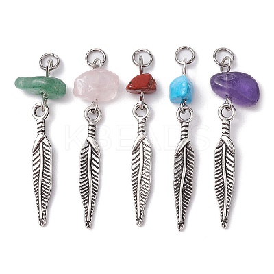 5Pcs 5 Styles Natural Mixed Gemstone Chip Pendants PALLOY-JF02299-02S-1