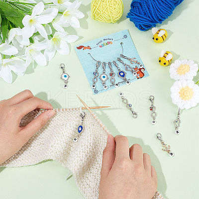 Alloy Rhinestone Evil Eye Pendant Locking Stitch Markers with Acrylic Beads HJEW-AB00081-1