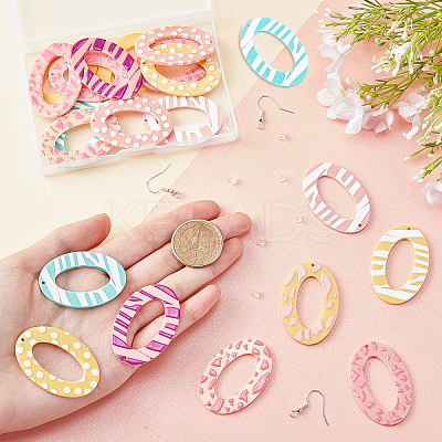 20Pcs 10 Styles Oval Opaque Printed Acrylic Pendants DIY-PH0002-81-1