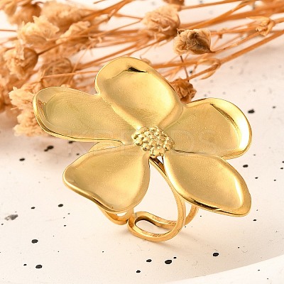 Flower 304 Stainless Steel Open Cuff Ring for Women RJEW-R006-03G-02-1