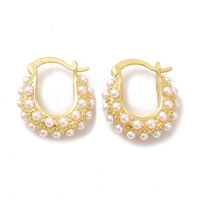 Rack Plating Brass Teardrop Hoop Earrings with Plastic Imitation Pearl Beaded for Women EJEW-G342-05G-1