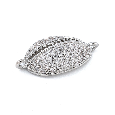 Rack Plating Brass Micro Pave Clear Cubic Zirconia Shell Shaped Connector Charms KK-A234-078P-1