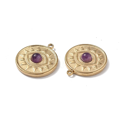 PVD Vacuum Plating 201 Stainless Steel Natural Amethyst Pendants STAS-C064-VC821-1