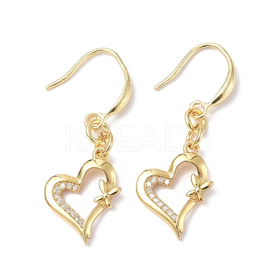 Clear Cubic Zirconia Heart with Butterfly Dangle Earrings EJEW-B017-09G-1