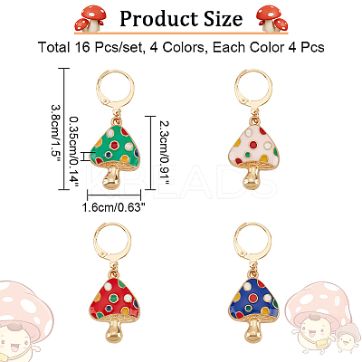 16Pcs 4 Color Alloy Enamel Mushroom Charms Locking Stitch Markers AJEW-PH01455-1
