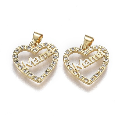 Brass Micro Pave Clear Cubic Zirconia Pendants X-ZIRC-A011-09G-1