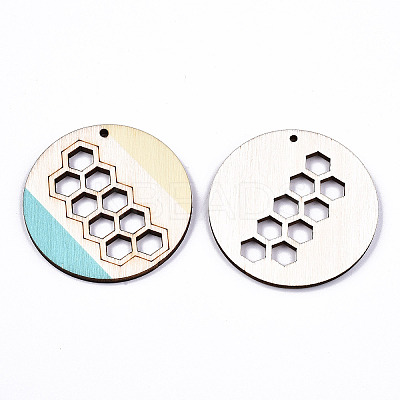 Printed Natural Poplar Wood Pendants WOOD-S045-128-1