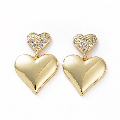 Clear Cubic Zirconia Heart Dangle Stud Earrings X-EJEW-F304-09G-1