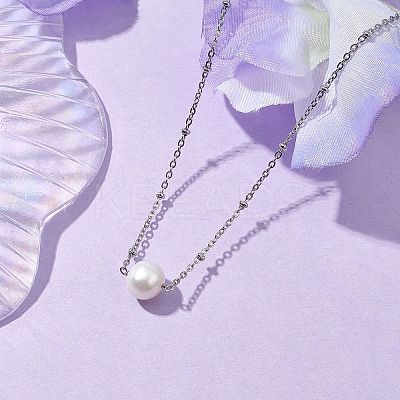 Round Natural Cultured Freshwater Pearl Pendant Necklaces X-NJEW-JN04965-1