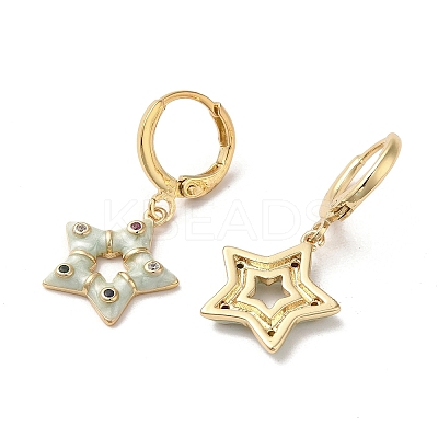 Star Real 18K Gold Plated Brass Dangle Leverback Earrings EJEW-L268-033G-02-1