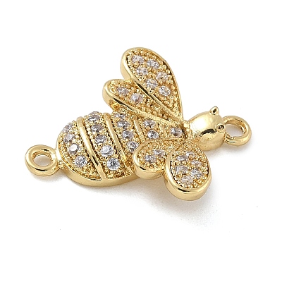 Rack Plating Brass Micro Pave Clear Cubic Zirconia Bee Connector Charms KK-A234-072G-1