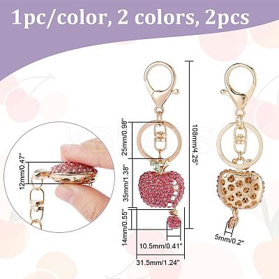 2Pcs 2 Colors Full Rhinestone Apple Keychains KEYC-CA0001-32-1