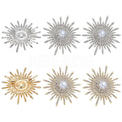 6Pcs 2 Colors Sun Alloy Rhinestone Brocches JEWB-FG0001-41-1