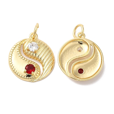 Brass Micro Pave Clear & Red Cubic Zirconia Pendants KK-E068-VF414-2-1