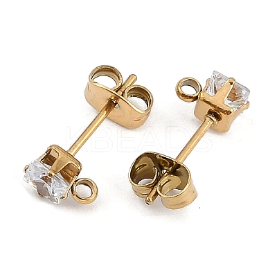 Ion Plating(IP) 304 Stainless Steel Cubic Zirconia Stud Earring Findings STAS-P373-06A-04-1