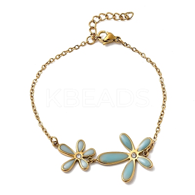 304 Stainless Steel Enamel & Crystal Rhinestone Link Bracelets for Women BJEW-G763-01G-1