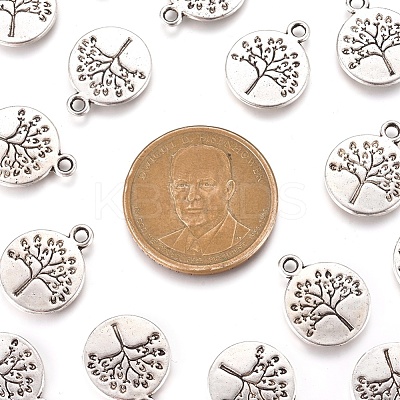 Flat Round with Tree Tibetan Style Alloy Pendants TIBEP-R338-10AS-NR-1
