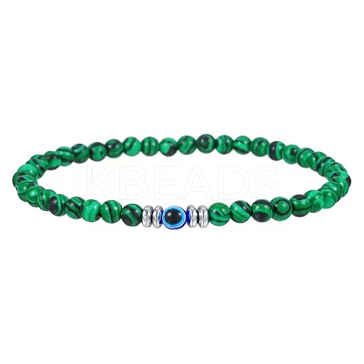 Glass Evil Eye 4MM Synthetic Malachite Beaded Stretch Bracelets for Men VE1501-2-1