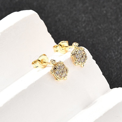Tortoise Brass Micro Pave Clear Cubic Zirconia Stud Earrings EJEW-A135-03G-1