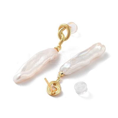 Strip Shape Natural Pearl Stud Earrings for Women EJEW-E303-37G-1