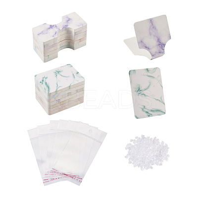 210Pcs Marble Pattern Paper Hair Ties & Earring Display Card Sets CDIS-FW0001-03-1