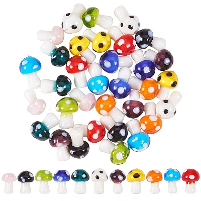 55Pcs 11 Style Mushroom Handmade Lampwork Beads LAMP-SZ0001-14-1