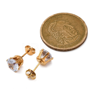 304 Stainless Steel Micro Pave Clear Cubic Zirconia Stud Earrings EJEW-P299-01E-G-1