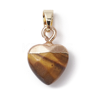 Natural Mixed Gemstone Faceted Heart Charms with Golden Tone Brass Snap on Bails PALLOY-JF02319-1