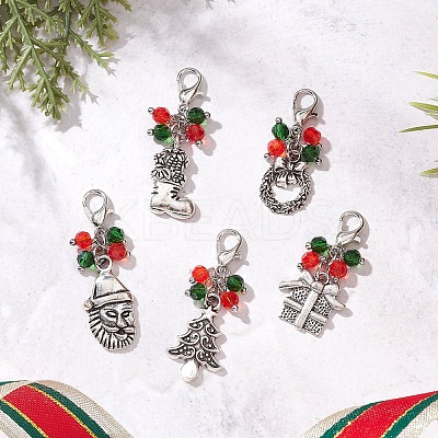 5Pcs Christmas Tibetan Style Alloy Pendant Decorations HJEW-JM04474-1