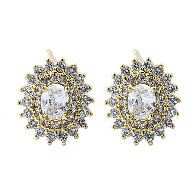 Brass Micro Pave Clear Cubic Zirconia Stud Earrings for Women EJEW-F363-03G-1
