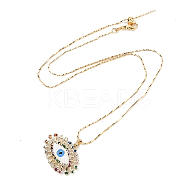 Rack Plating Brass Colorful Cubic Zirconia Eye Pendant Box Chain Necklaces NJEW-P317-02G-1