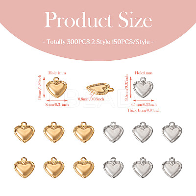 300Pcs 2 Style 304 Stainless Steel Charms STAS-PJ0001-38-1