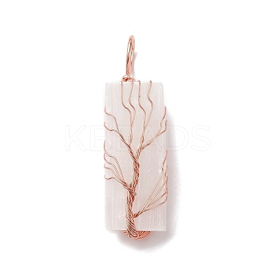Copper Wire Wrapped Natural Selenite Big Pendants KK-E086-01RG-1