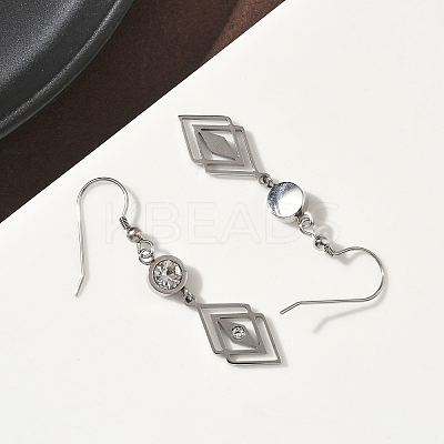 304 Stainless Steel Rhombus Dangle Earrings EJEW-Z129-12G-01-1