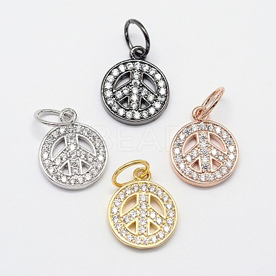 CZ Brass Micro Pave Cubic Zirconia Peace Sign Charms ZIRC-L018-05-1