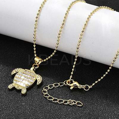 Summer Beach Brass Pave Cubic Zirconia Turtle Pendant Necklaces for Women NJEW-U039-02G-02-1