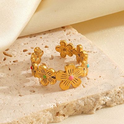 304 Stainless Steel Enamel Open Cuff Rings LS-RJEW-M072-19G-1