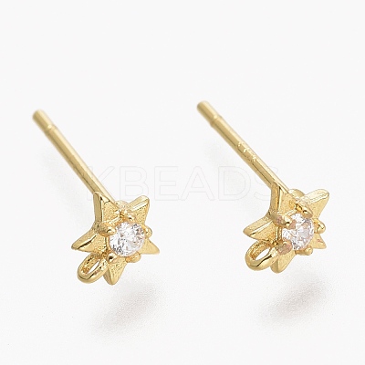 Brass Micro Pave Clear Cubic Zirconia Stud Earring Findings ZIRC-L098-040G-1